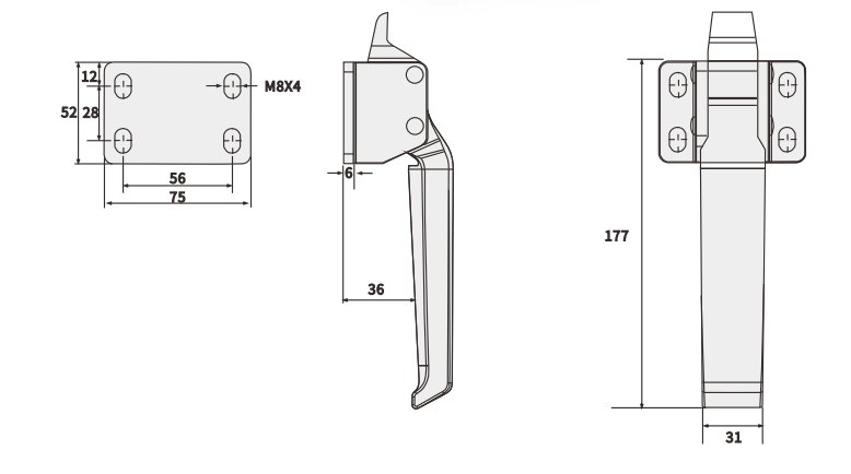 单联动A款方型把手尺寸图